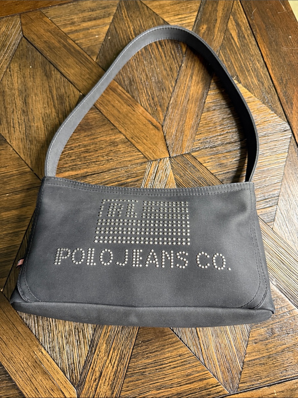 Vintage Y2K Polo Jeans Co Ralph Lauren Studded Flag Rhinestone Shoulder Hobo Bag